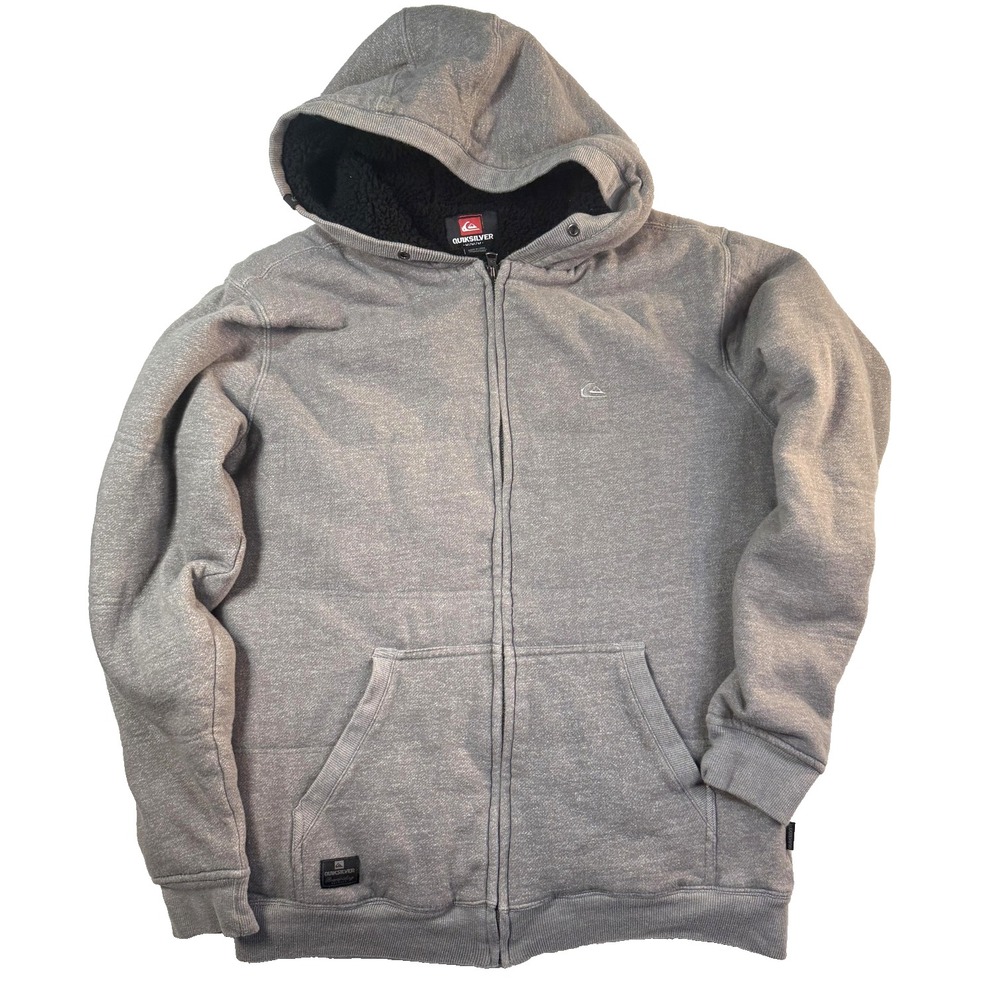 Quiksilver Sherpa Lined Skater Hoodie Mens M Gray Full Zip Surf Streetwear